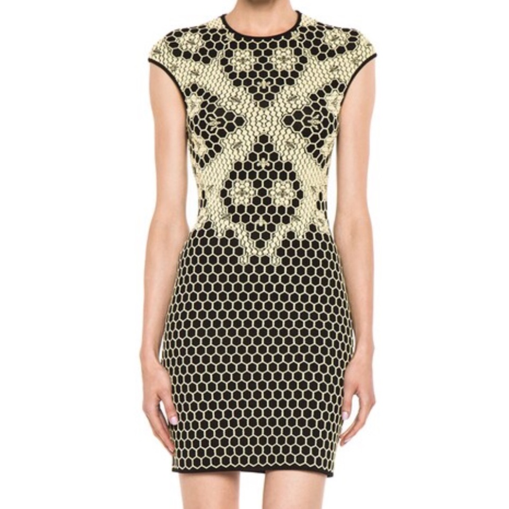 Alexander McQueen Black and Cream Geometric Mini Dress size S